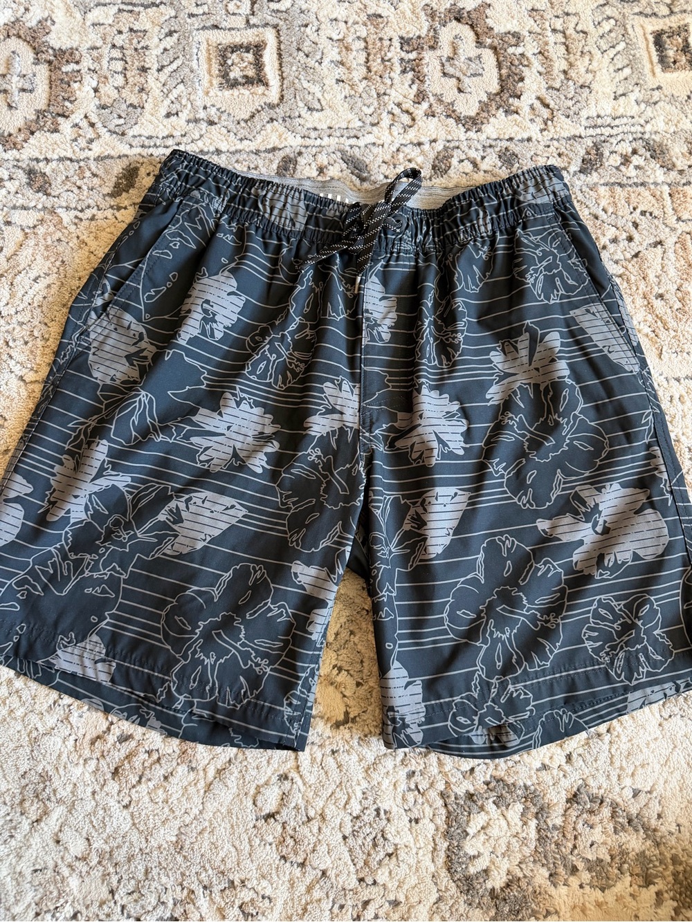 Hurley Black Swim Board Shorts with Gray Floral Stripes